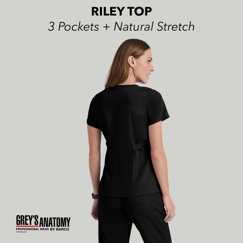 Barco Grey's Anatomy Women's Junior Fit 3 Pocket Mock Wrap Scrub Top, Black, Small - Image 2